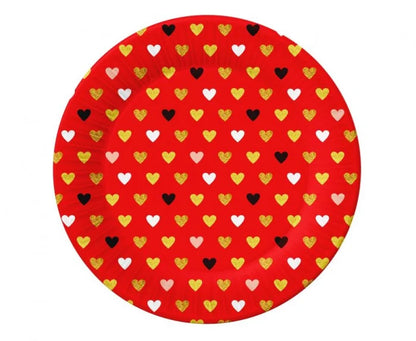 Talerzyki papierowe XOXO – czerwone z nadrukiem serc | 18 cm 6 szt