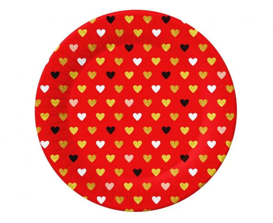 Talerzyki papierowe XOXO – czerwone z nadrukiem serc | 18 cm 6 szt