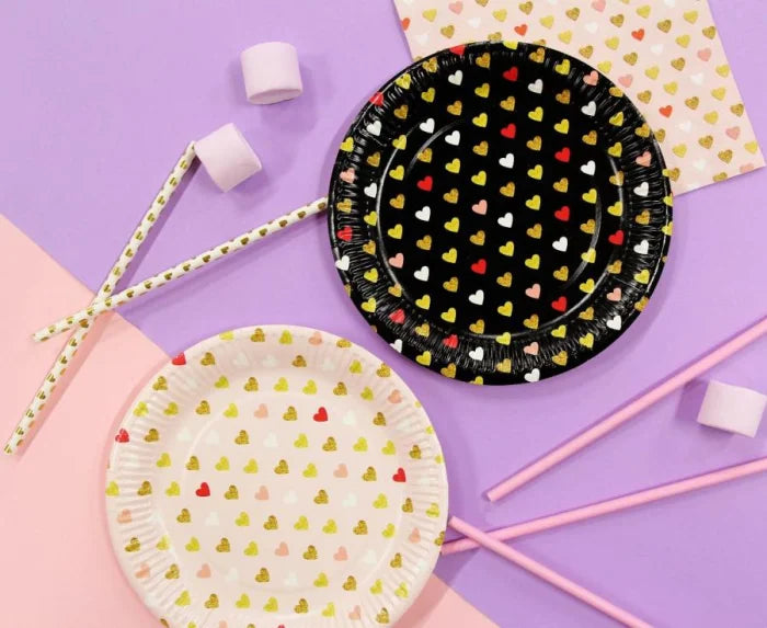 Talerzyki papierowe XOXO – różowe | 18 cm | 6 szt. - Disposable Plates