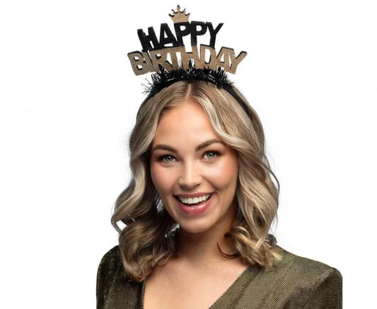 Tiara urodzinowa Happy Birthday – biało złota Boland Costume Accessories