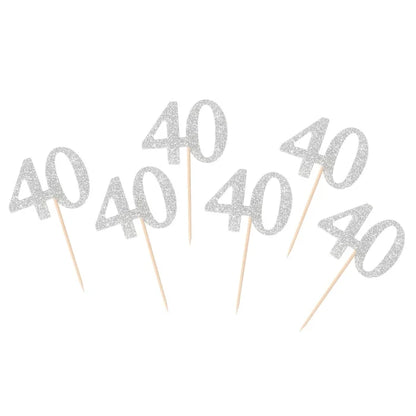 Topper na Tort "40 Urodziny" – Srebrny Brokat B&C