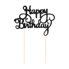 Topper na tort Happy Birthday – brokatowy czarny - Cake Toppers