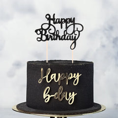 Topper na tort Happy Birthday – brokatowy czarny - Cake Toppers
