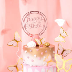 Topper na tort „Happy Birthday” – okrągły lustrzany rose gold - Cake Toppers