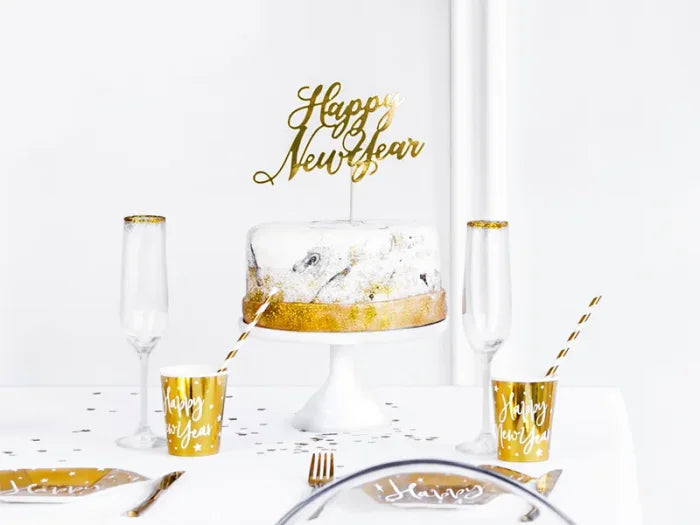 Topper na tort Happy New Year złoty 24 cm - Cake Toppers