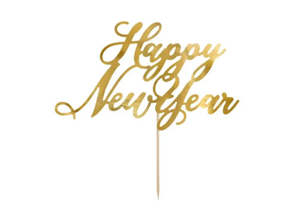 Topper na tort Happy New Year złoty 24 cm - Cake Toppers