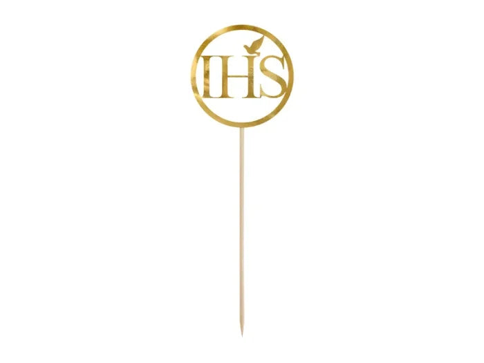 Topper na Tort „IHS” – Złoty 22 cm
