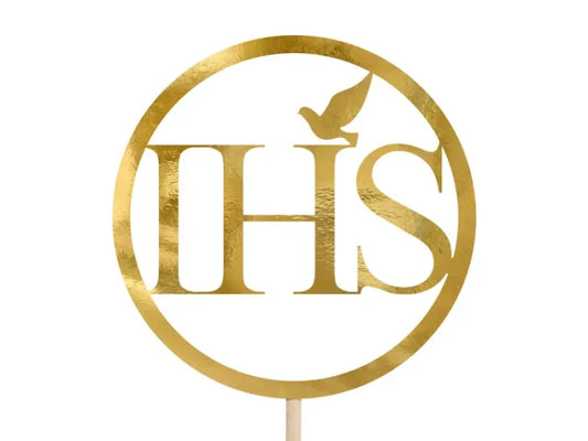 Topper na Tort „IHS” – Złoty 22 cm
