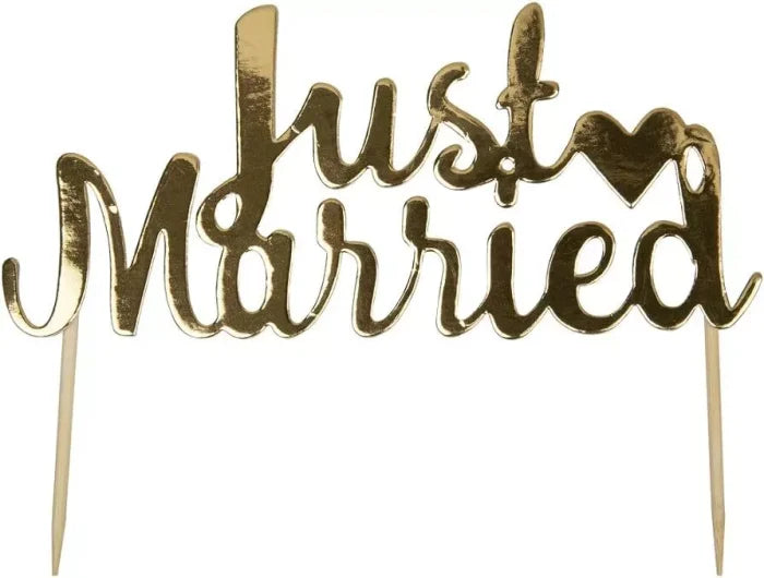 Topper na tort „Just Married” – Złoty napis na tort weselny