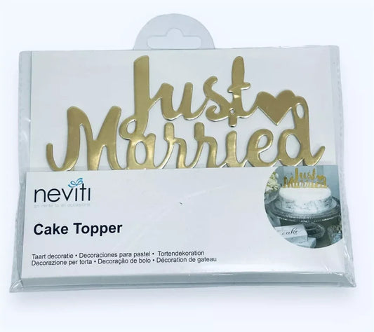 Topper na tort „Just Married” – Złoty napis na tort weselny