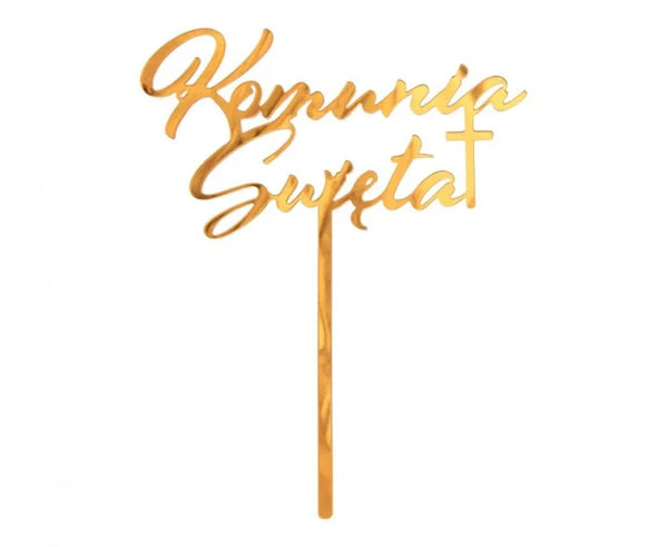 Topper na Tort – Komunia Święta | Złota Dekoracja Akrylowa 18 x 14 cm