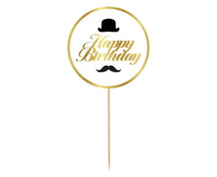 Topper urodzinowy ’Gentleman Party’ – kapelusz i wąsy Black & Gold
