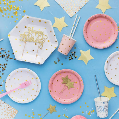 Toppery na tort – złote brokatowe gwiazdki 10 cm 6 szt. - Cake Toppers