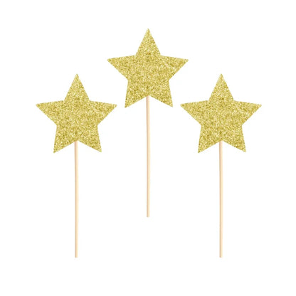 Toppery na tort – złote brokatowe gwiazdki 10 cm 6 szt. - Cake Toppers