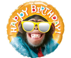 Zabawny balon foliowy Happy Birthday z małpą 46 cm (18”) - Balloons