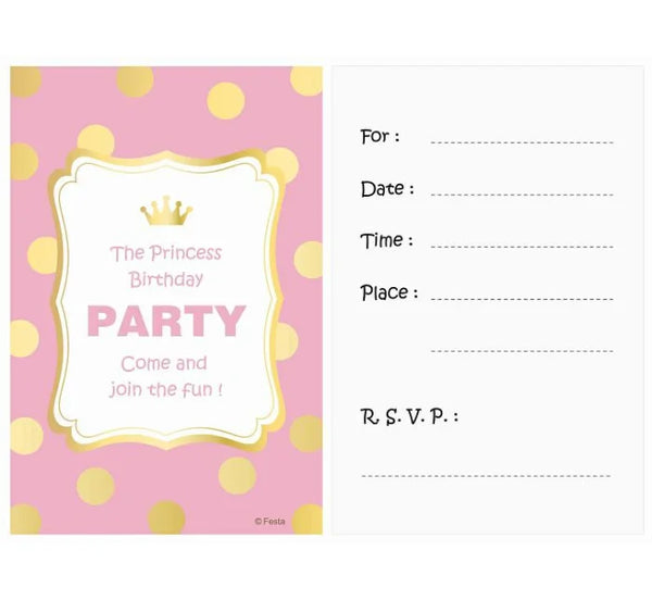 Zaproszenia różowe w złote grochy – 6 sztuk – eleganckie zaproszenia na przyjęcie