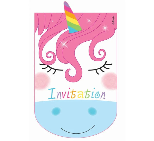 Zaproszenia z kopertami – Tęczowy jednorożec 6 szt.
