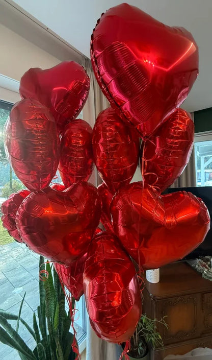 Zestaw 12 balonów walentynkowych czerwonych serc + hel + wstążka + ciężarek