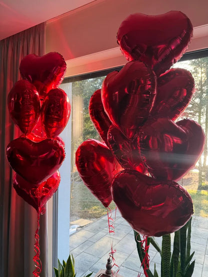 Zestaw 12 balonów walentynkowych czerwonych serc + hel + wstążka + ciężarek - Balloons