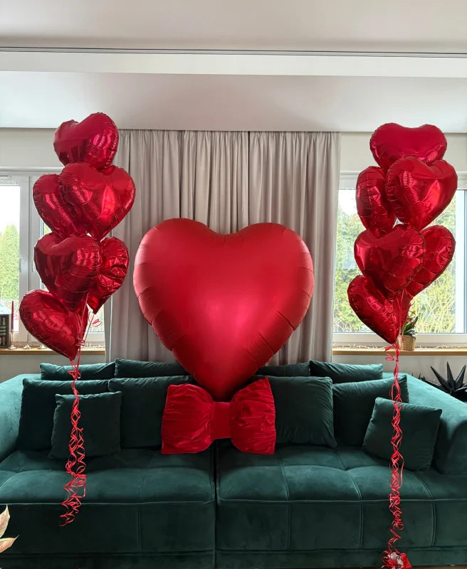 Zestaw 12 balonów walentynkowych czerwonych serc + hel + wstążka + ciężarek - Balloons