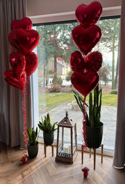 Zestaw 12 balonów walentynkowych czerwonych serc + hel + wstążka + ciężarek