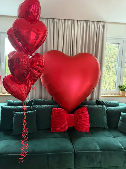 Zestaw 12 balonów walentynkowych czerwonych serc + hel + wstążka + ciężarek - Balloons
