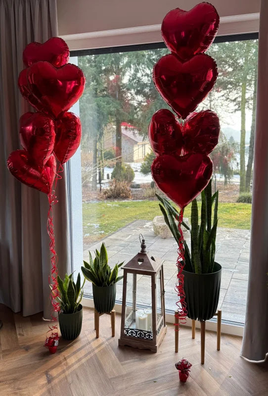 Zestaw 22 czerwonych balonów walentynkowych serc + hel + wstążka+ ciężarek
