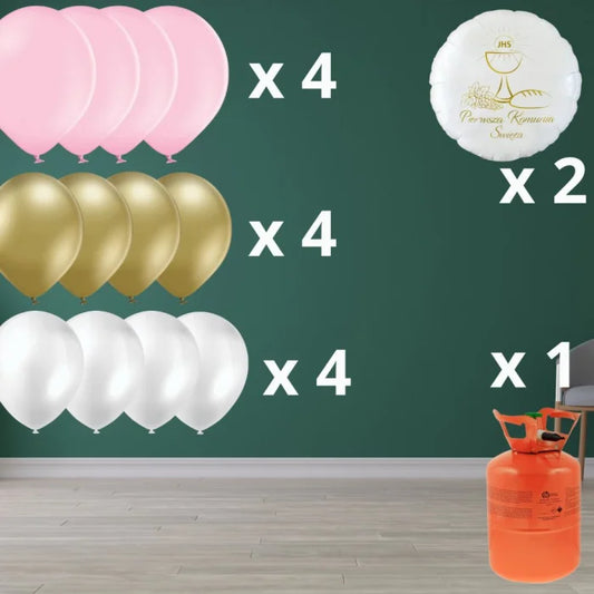Zestaw balonów komunijnych z helem nr.4 dla dziewczyny