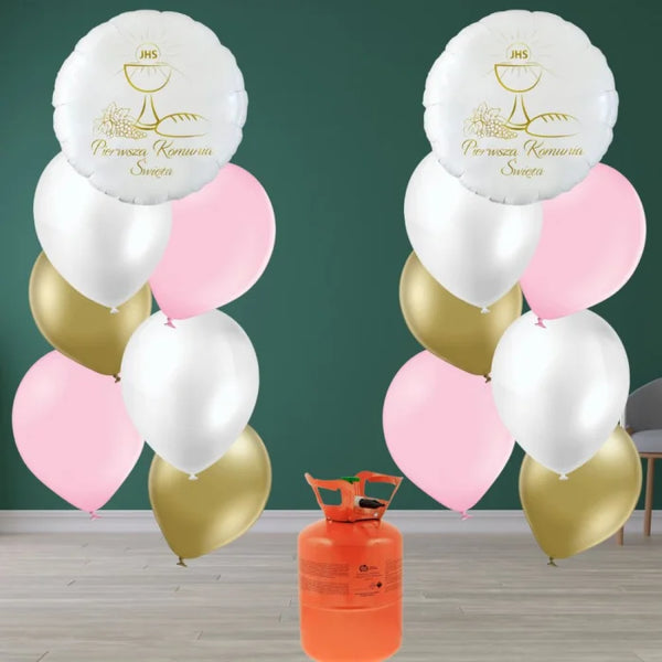 Zestaw balonów komunijnych z helem nr.4 dla dziewczyny