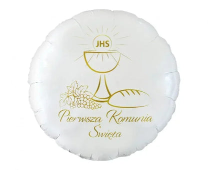 Balon Foliowy „Pierwsza Komunia Święta” 18” (46 cm) – Biało-Złoty