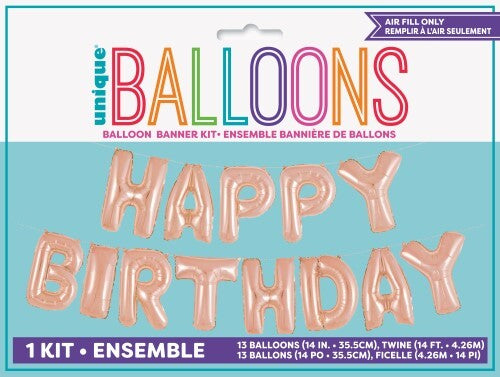 Happy Birthday Banner Rose Gold Foil Letter Balloon Kit 35.5cm