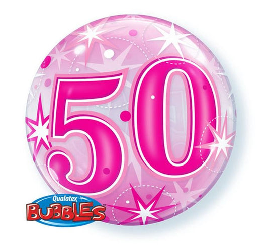 Balon foliowy 22" QL Bubble Poj. "50 gwiazdki różowy