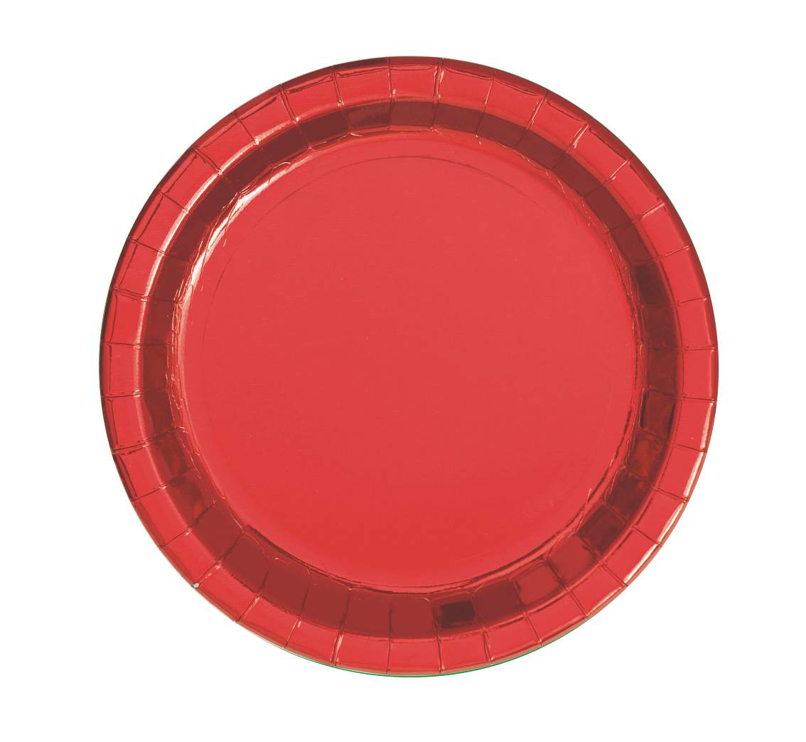 Talerzyki papierowe, czerwone metaliczne, deserowe 22 cm, 8 szt.