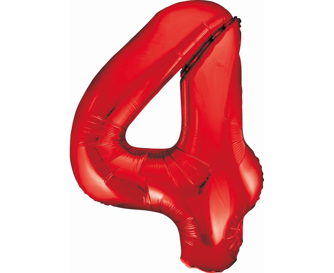 Balon foliowy Cyfra 4, czerwona, 85 cm