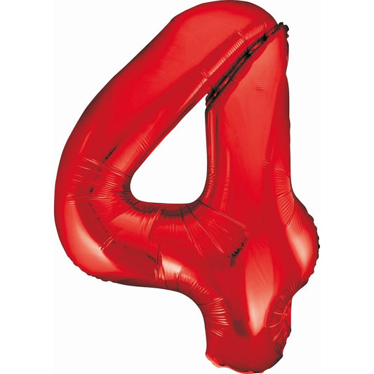 Balon foliowy Cyfra 4, czerwona, 85 cm