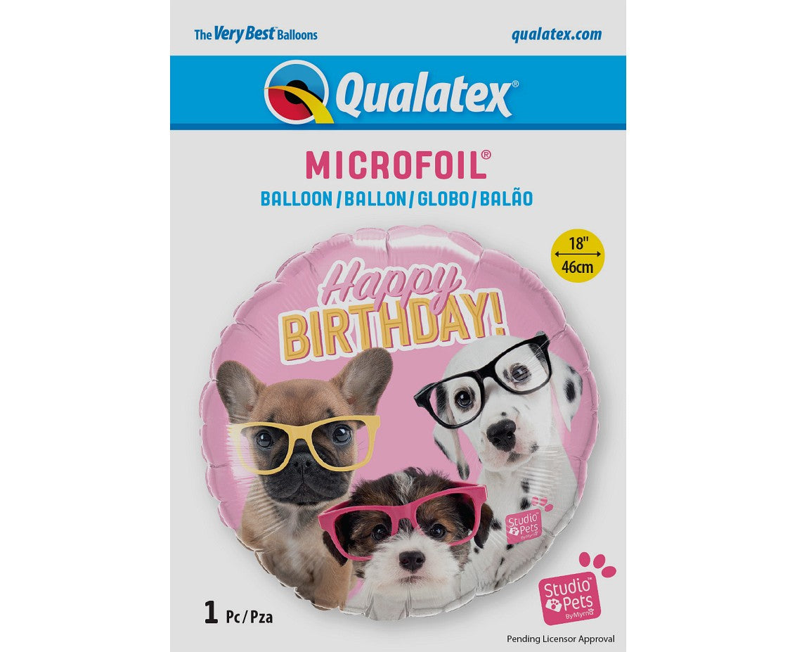 Balon foliowy 18 cali QL Birthday Puppies with Eyeglasses