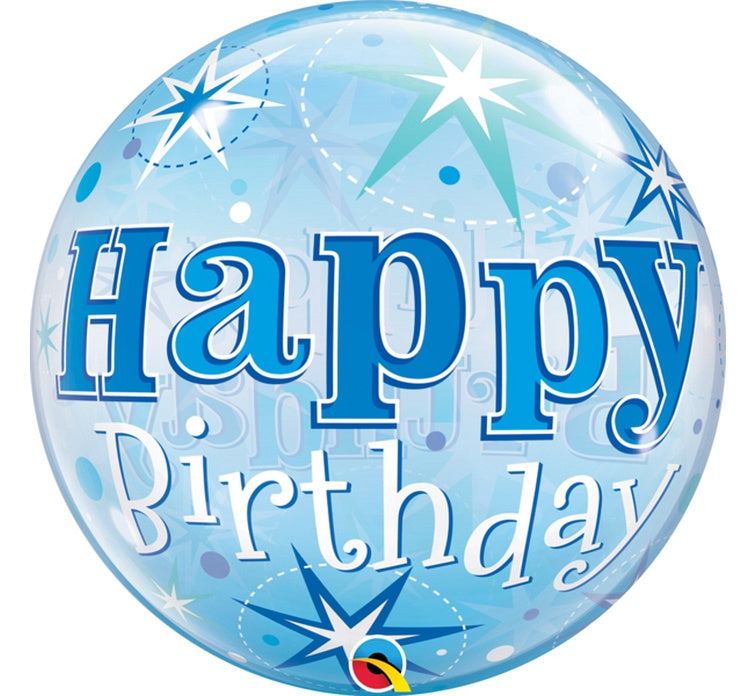 Balon foliowy Bubble Poj. "Happy Birthday Starburst Sparkle" niebieski 22 cali