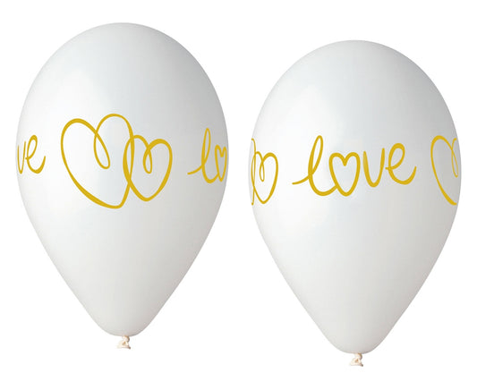 Balony LOVE, białe, 13 cali / 5 szt.