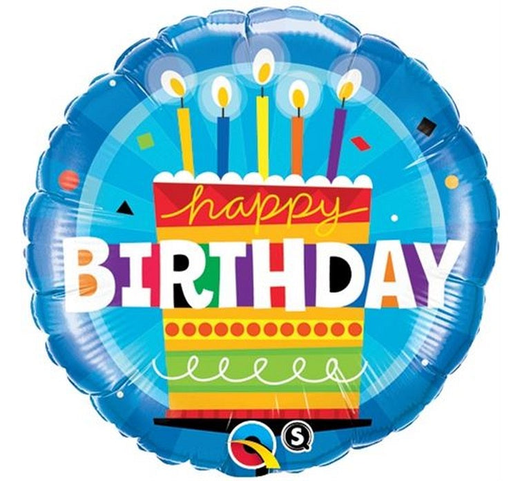 Balon foliowy 18 cali QL, Happy Birthday Tort ze Świeczkami