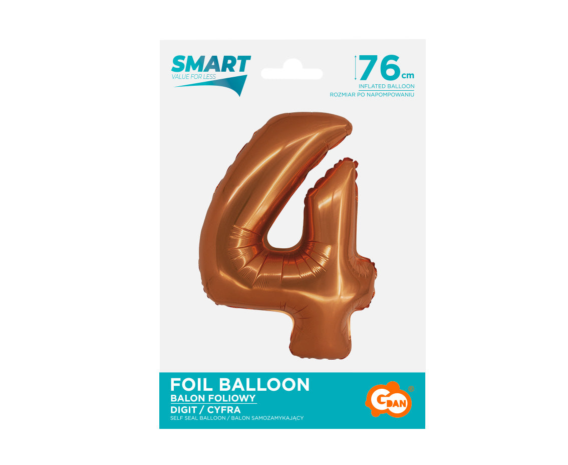 Balon foliowy Cyfra 4, miedziana, Smart, 76 cm