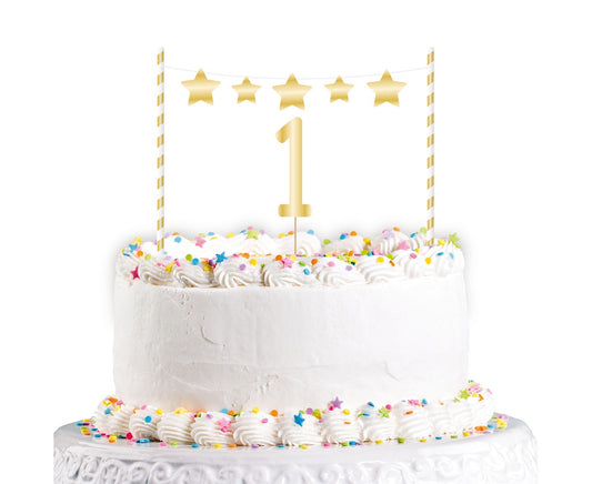 Dekoracja na tort 1 urodziny, złota, 19 cm