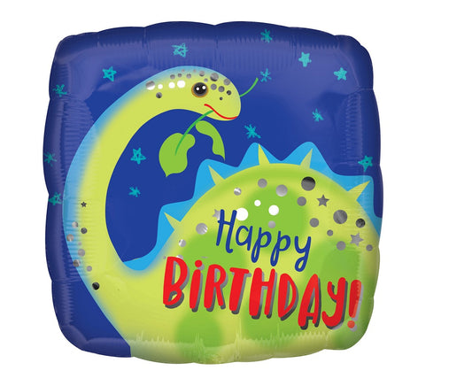 Balon foliowy 18 cali SQR Happy birthday - dinozaur, zapakowany