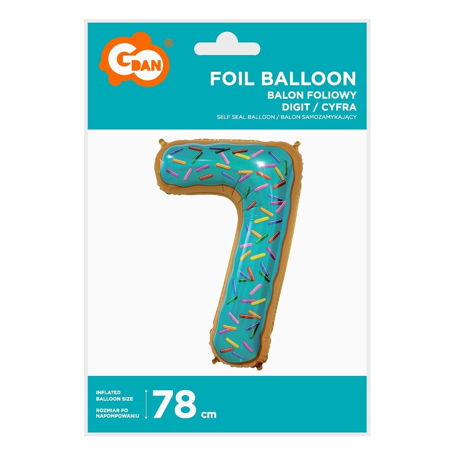 Balon foliowy CYFRA 7, ciasteczko - 78 cm