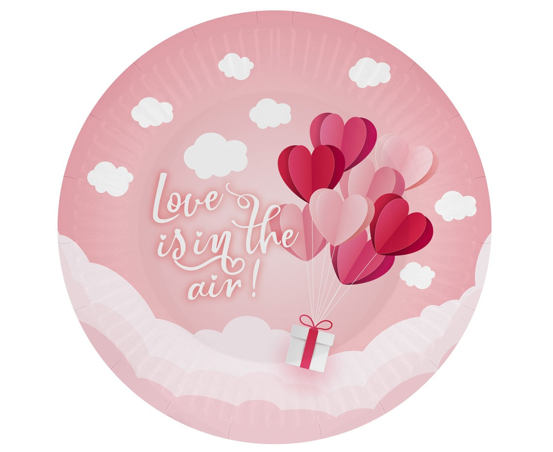 Talerzyki papierowe Love Is In The Air (różowe), certyfikat FSC, 18 cm, 6 szt.