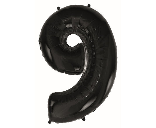 Balon foliowy CYFRA 9, B&C, czarna - 92 cm