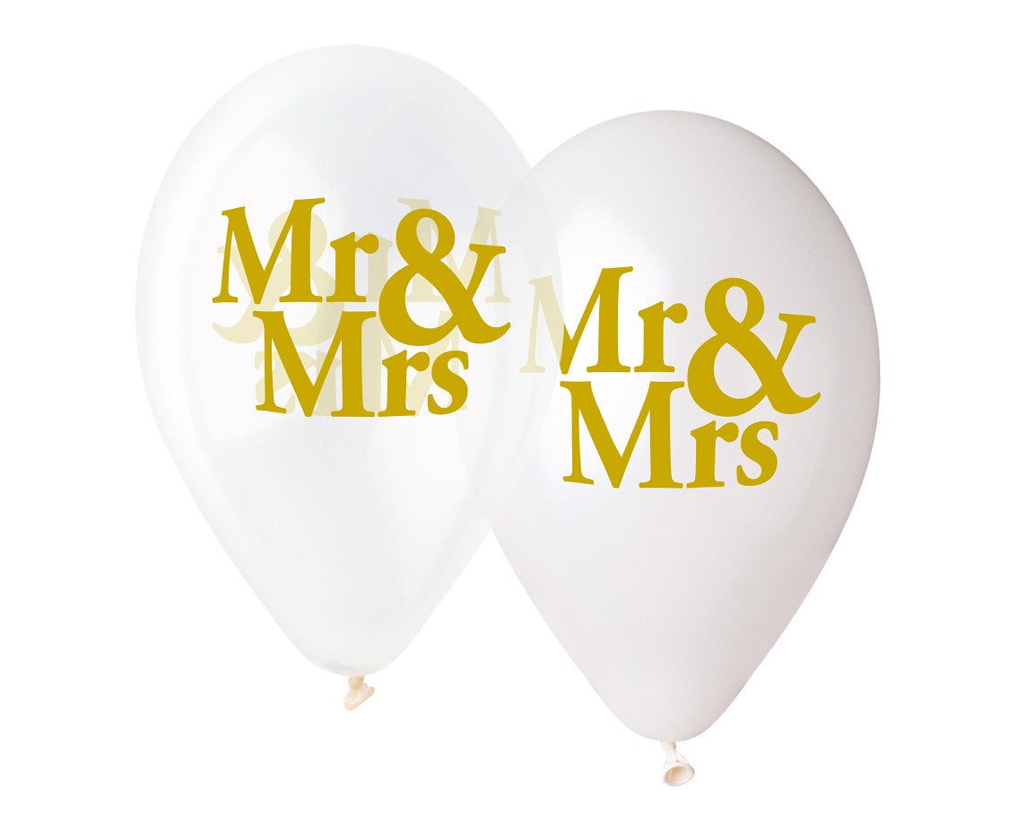 Balony na ślub z nadrukiem Mr&Mrs, 13 cali, 5 szt.