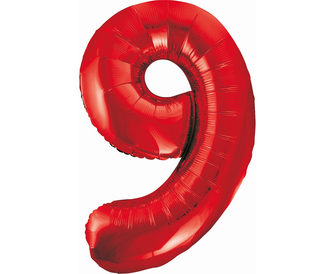 Balon foliowy Cyfra 9, czerwona, 85 cm