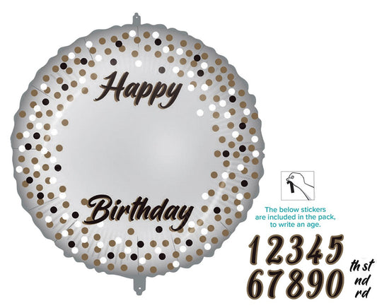 Balon foliowy urodzinowy z naklejkami cyframi, Happy Birthday - Milestone, 18 cali