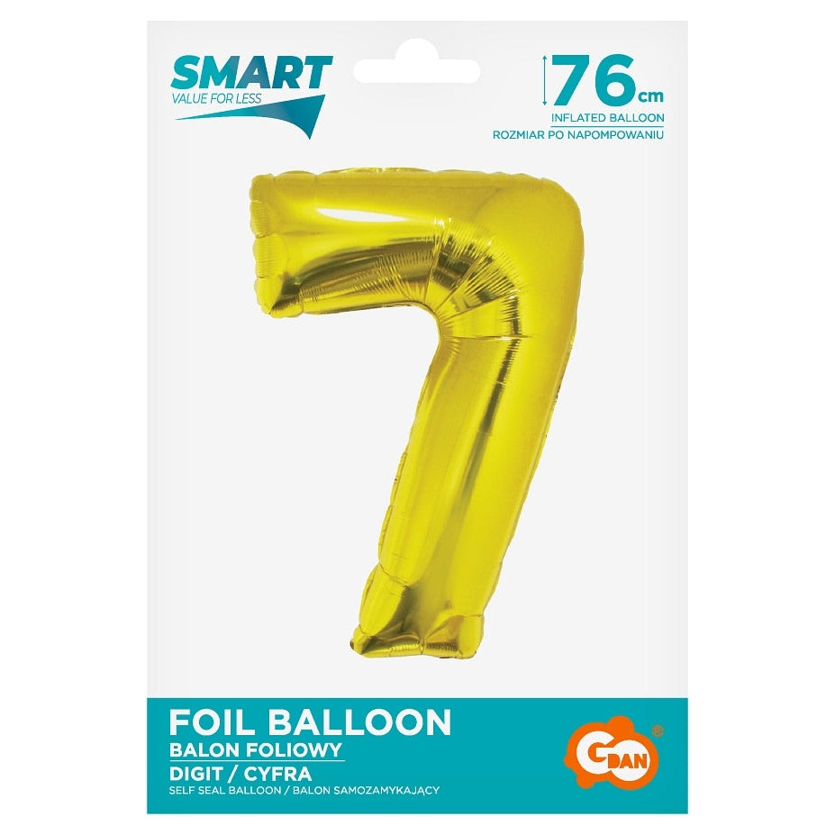 Balon foliowy Cyfra 7, Złota, SMART, 76 cm