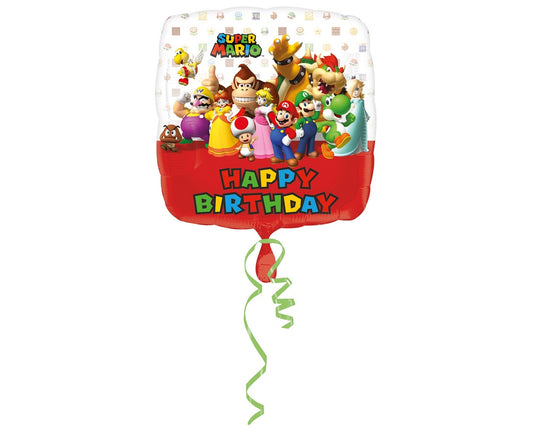 Balon foliowy 18" Mario Bros Happy Birthday 43 cm, zapakowany
